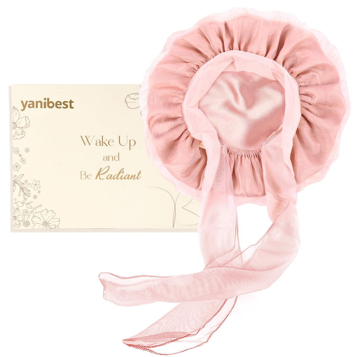 Yanibest bonnet-dormir-soie-respirant rose protège les cheveux pendant le sommeil.
