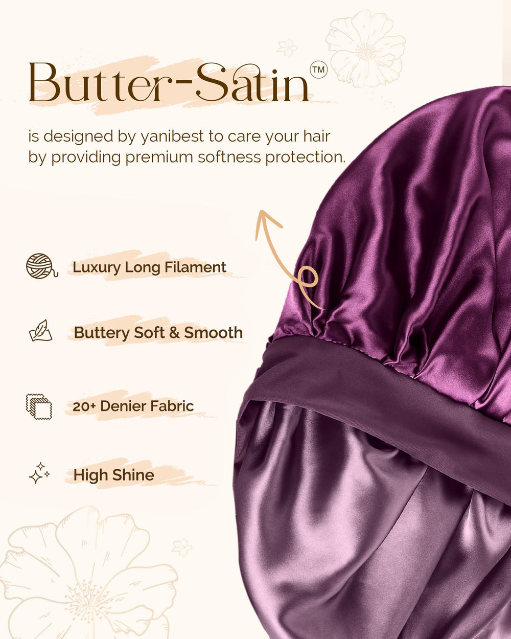 Yanibest bonnet double couche soie boucles préserve l'hydratation et évite les frottements.