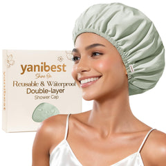 YANIBEST bonnet-douche étanche double-couche porté protège les cheveux pendant la douche