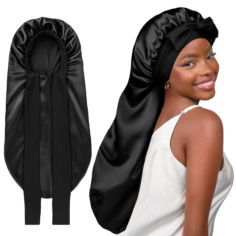 Yanibest bonnet long satin pour dormir protège les cheveux et évite les frottements nocturnes.