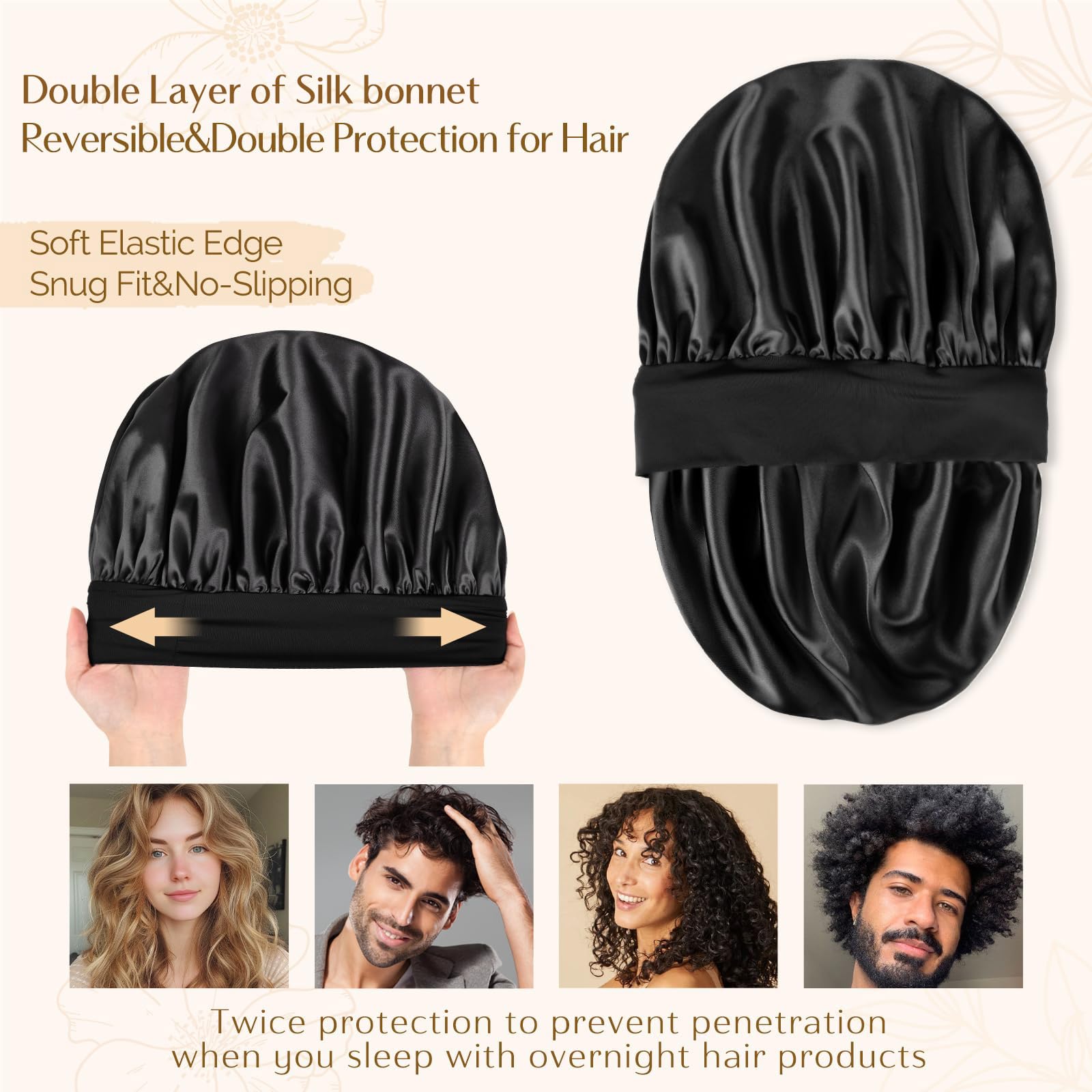 YANIBEST bonnet satin protège les cheveux contre les frisottis et les nœuds pendant la nuit.