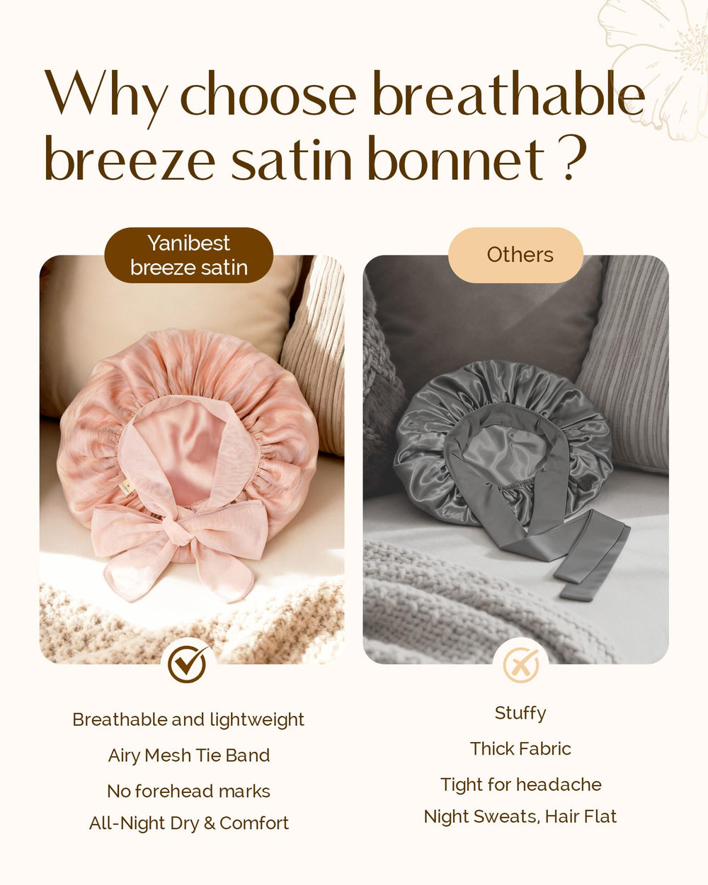 Yanibest bonnet-protection-cheveux-oreiller rose évite les frottements.