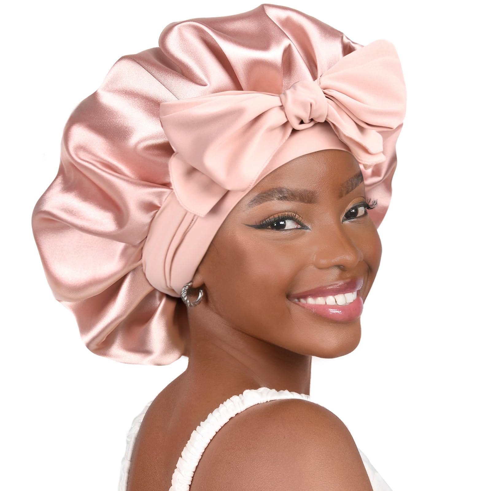 YANIBEST bonnet satin ajustable pour dormir, douceur et protection nocturne.