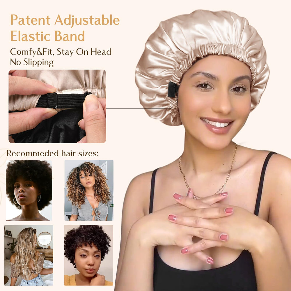Yanibest bonnet satin, lanière élastique ajustable assure un port confortable sans glissement.