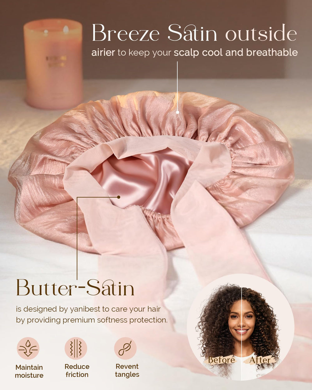 Yanibest bonnet-satin-brise rose offre style discret et confort nocturne.