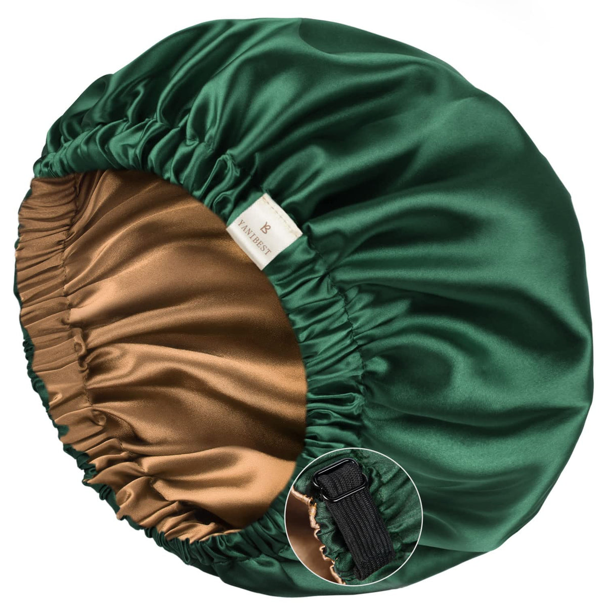 Yanibest bonnet satin double couche ajustable vert foncé protégeant les cheveux bouclés