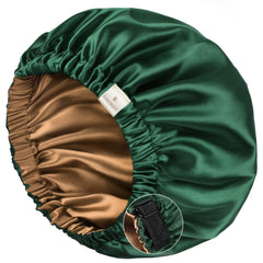 Yanibest bonnet satin double couche ajustable vert foncé protégeant les cheveux bouclés
