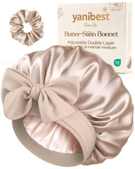 YANIBEST bonnet satin double couche, protection nocturne et réduction du frottement.