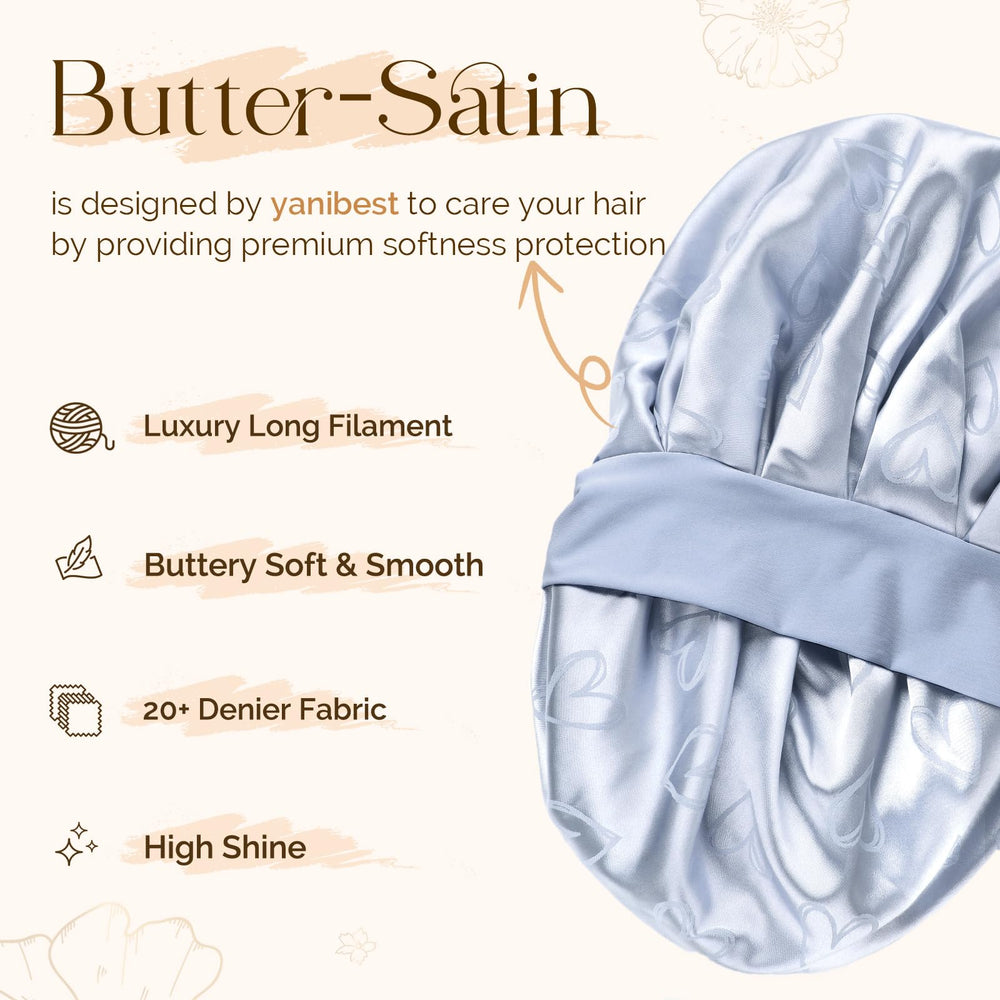 YANIBEST bonnet satin double couche bleu, aspect élégant et confort durable pour dormir.