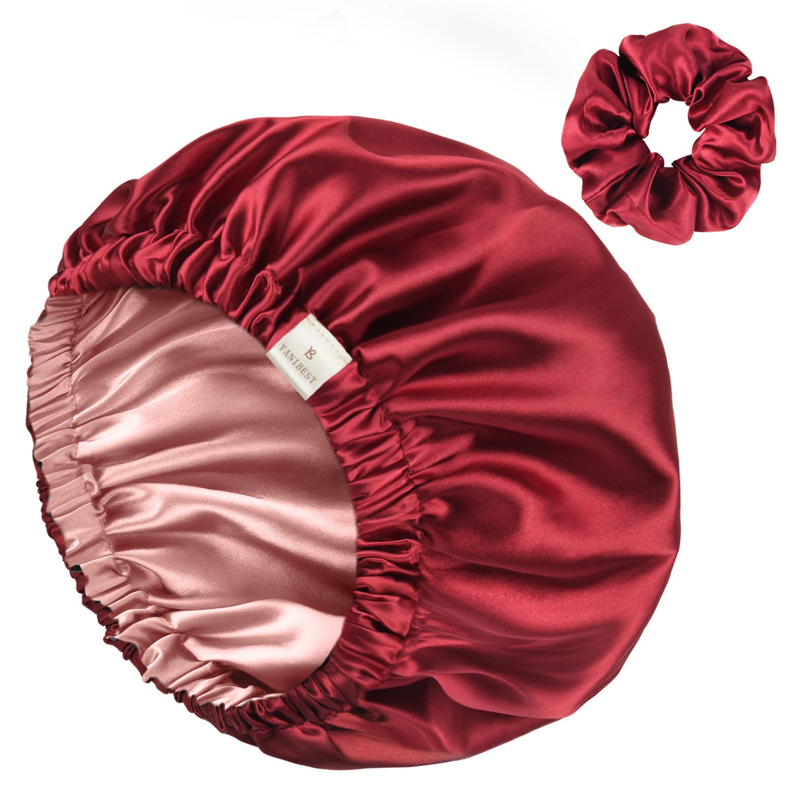 Yanibest bonnet satin double couche Bourgogne, protège les cheveux et réduit les frottements nocturnes.