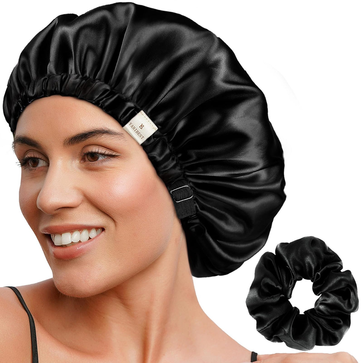YANIBEST bonnet satin double couche pour dormir protège les cheveux et garde l'hydratation.