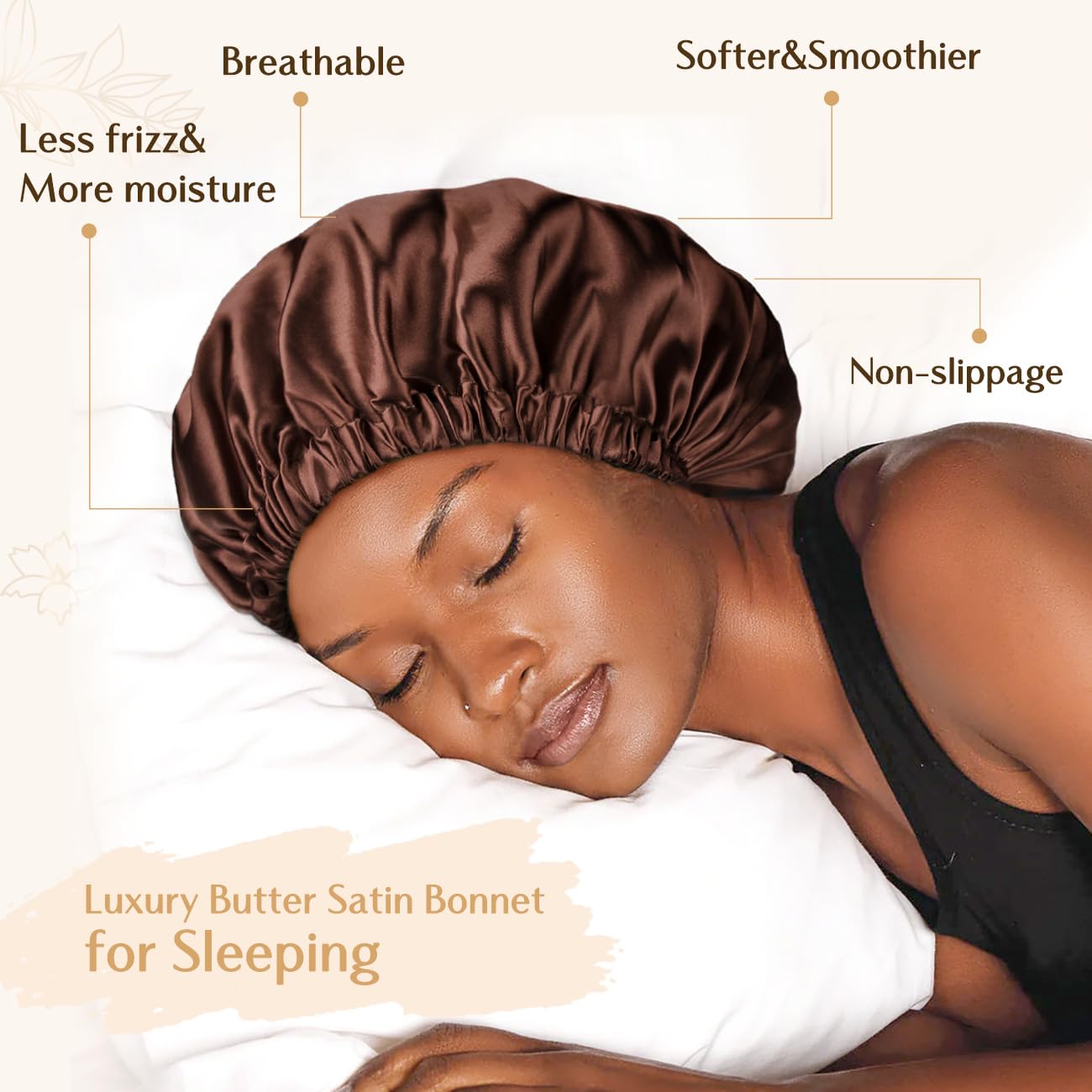 YANIBEST bonnet satin double couche - vue latérale, protection nocturne des cheveux