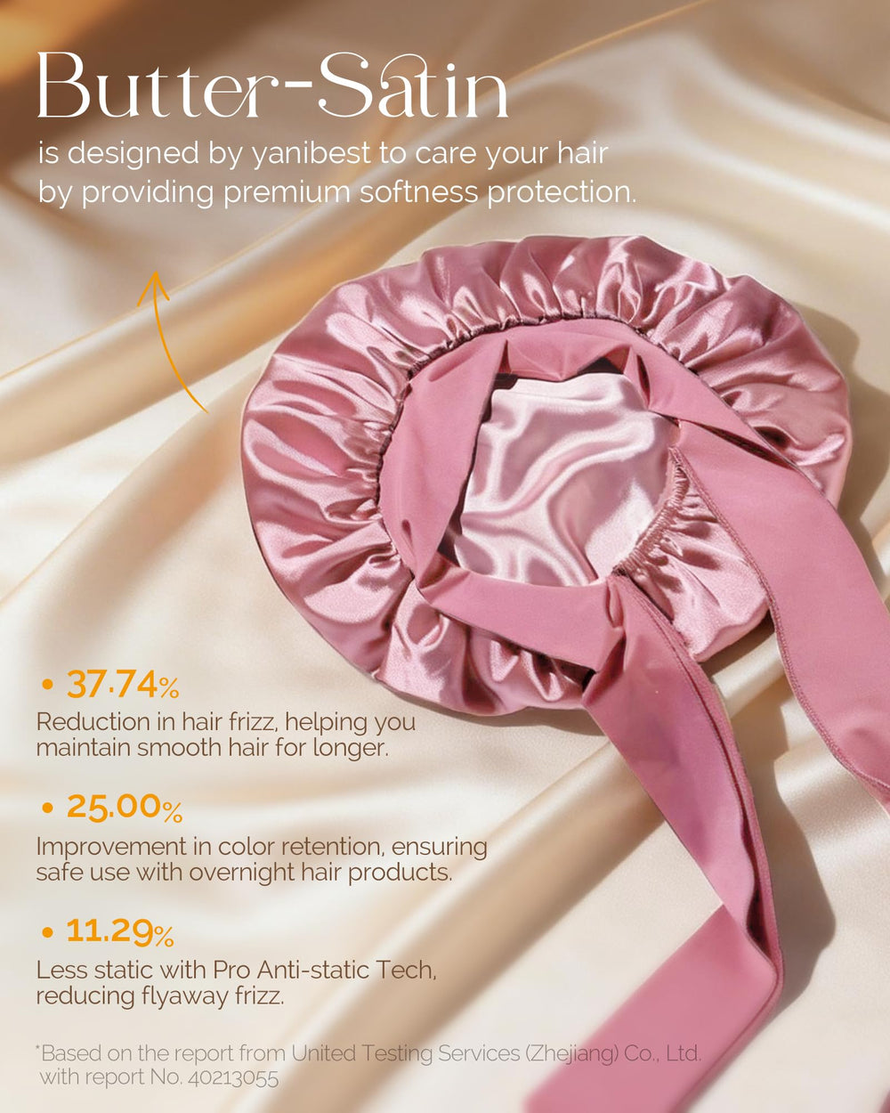 Yanibest bonnet satin rose, ouverture pratique pour ajustement rapide et confort nocturne.