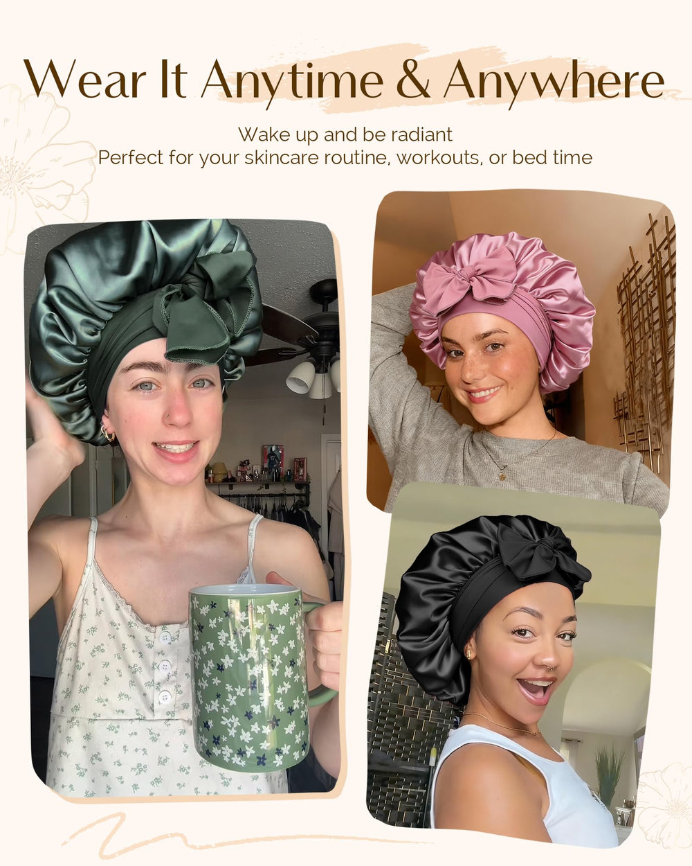Yanibest bonnet satin rose, usage quotidien léger et mobilité.