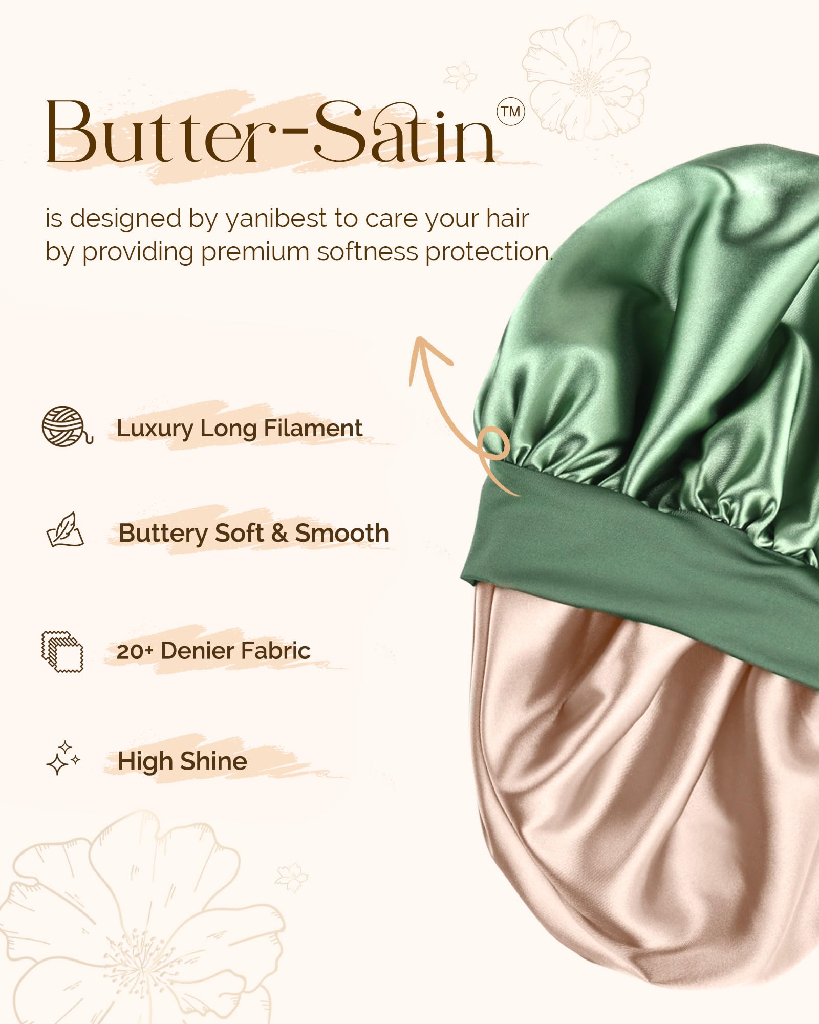 YANIBEST bonnet-satin-double-couche-vert enveloppe les cheveux et évite les taches sur les draps.