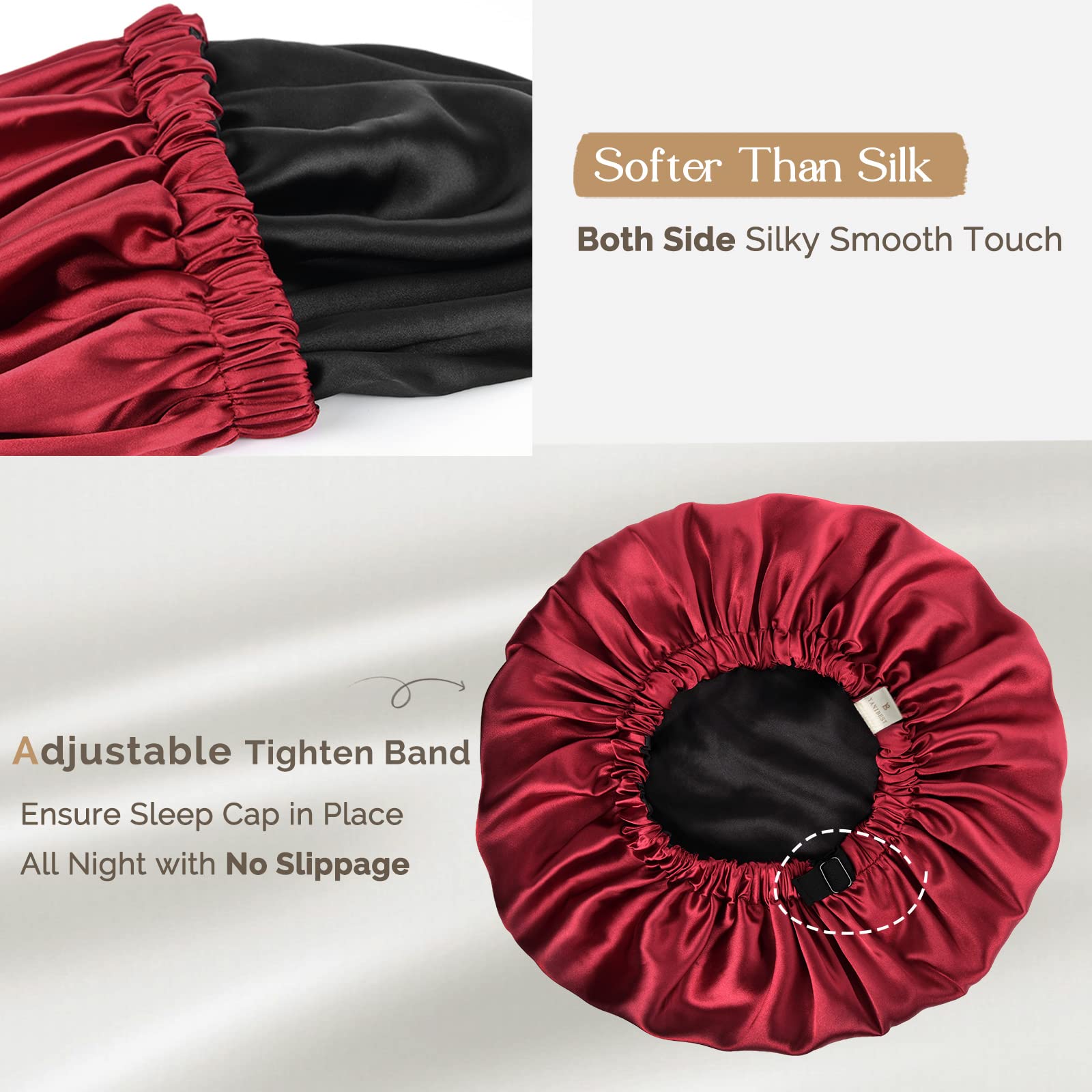 YANIBEST bonnet satin doublure ajustable adapté aux cheveux bouclés