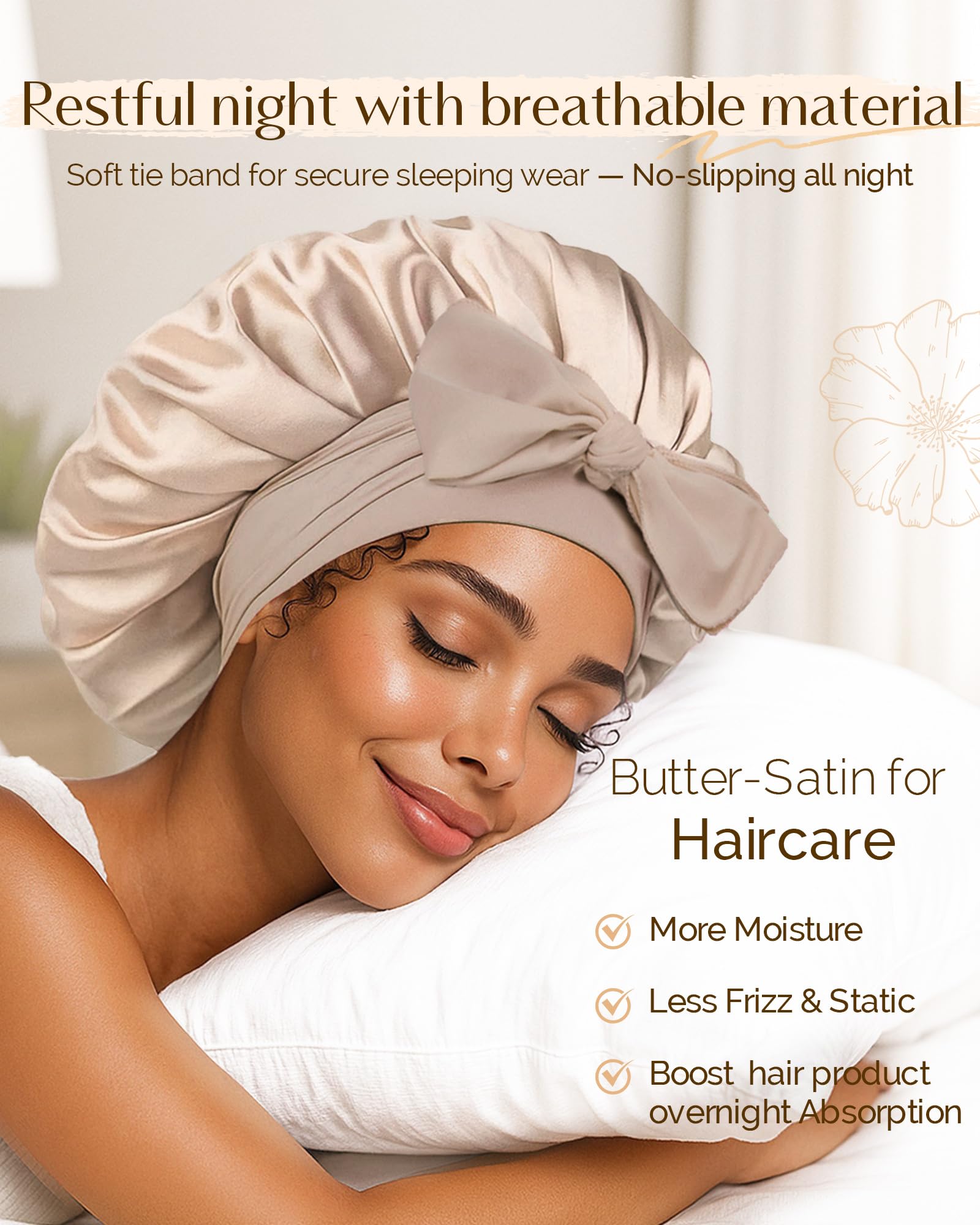 YANIBEST bonnet satin douceur-protection, maintien de l'hydratation pour cheveux bouclés.