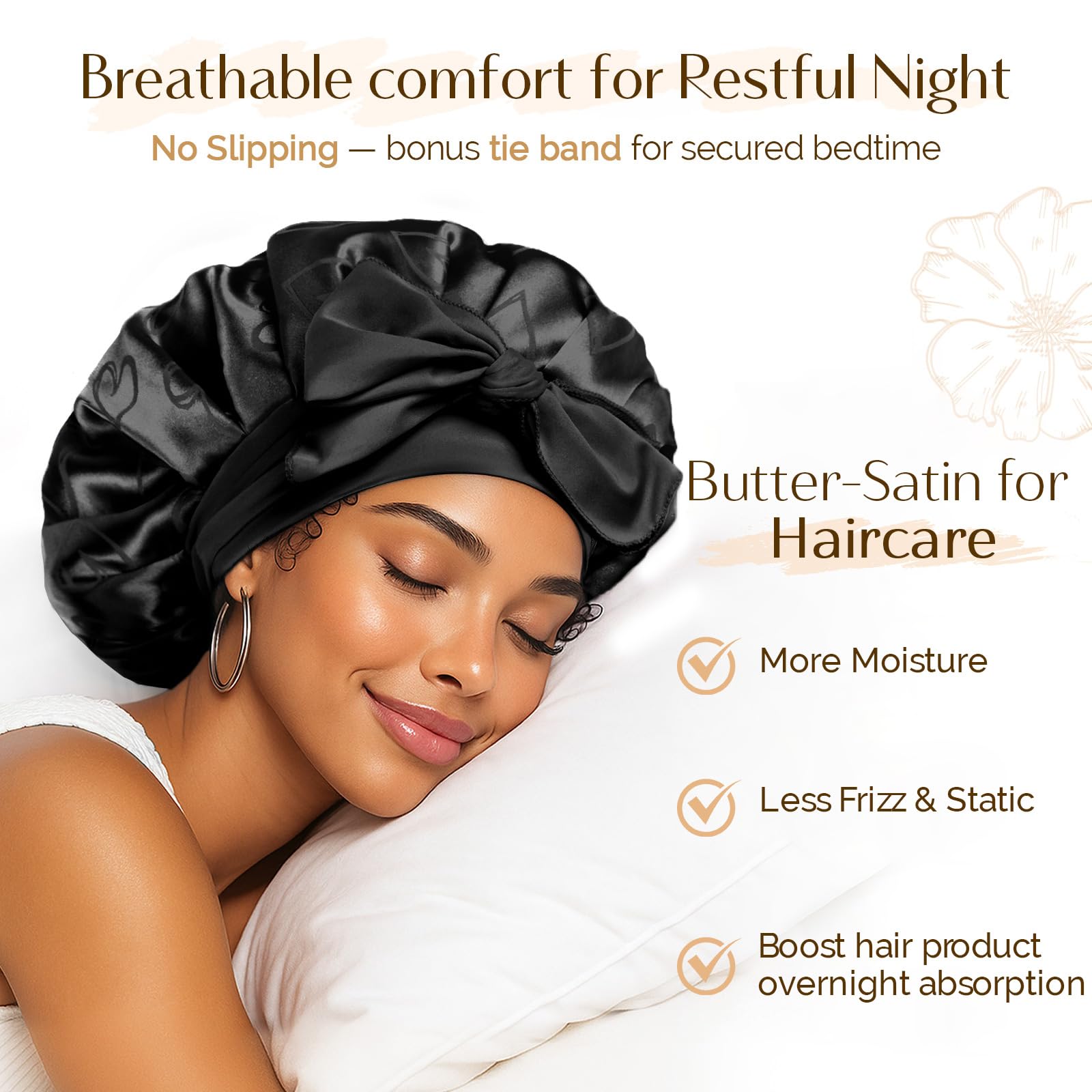 Yanibest bonnet satin lien ajustable pour bien retenir la coiffure.
