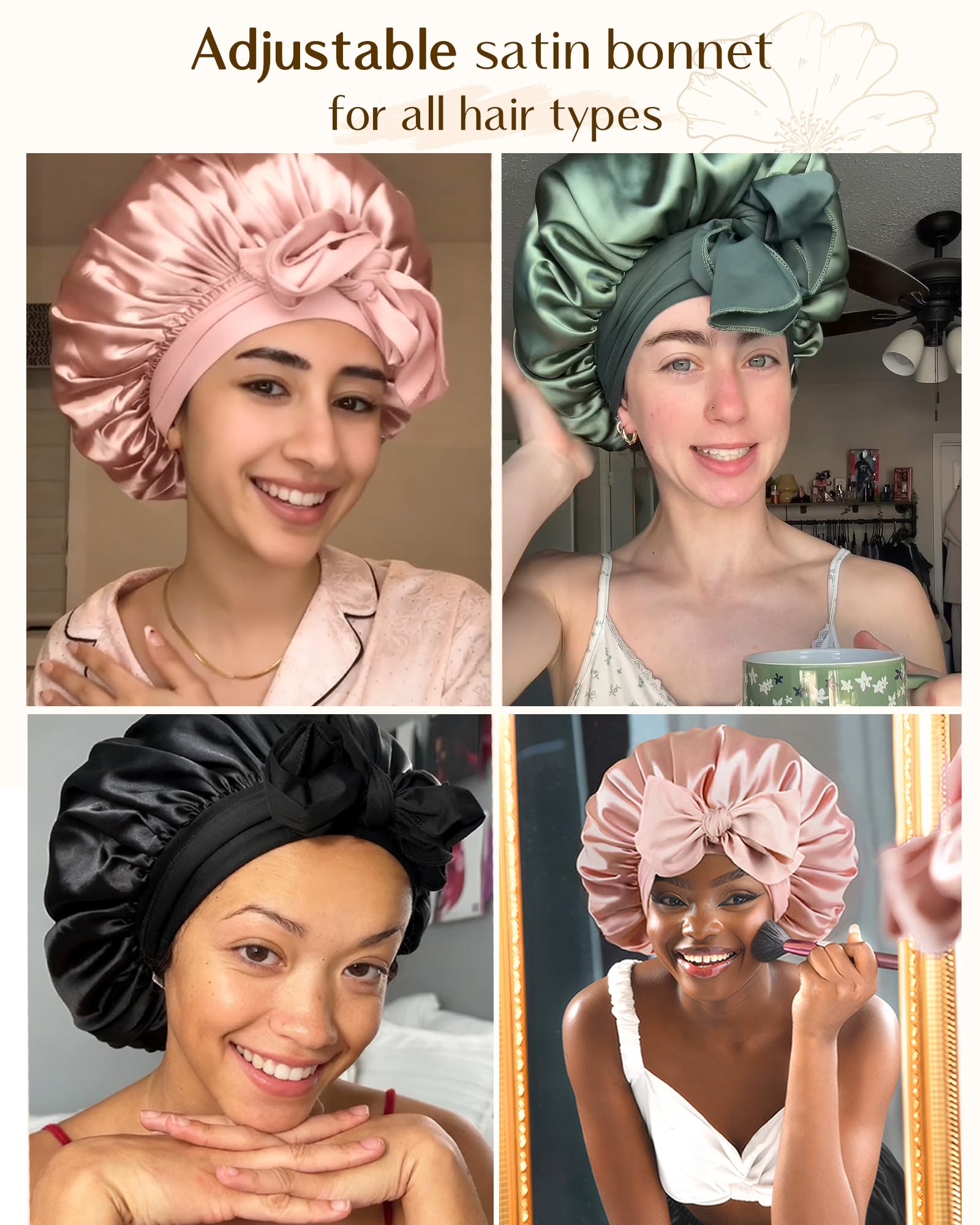 YANIBEST bonnet satin avec nœud avant, coiffures faciles.