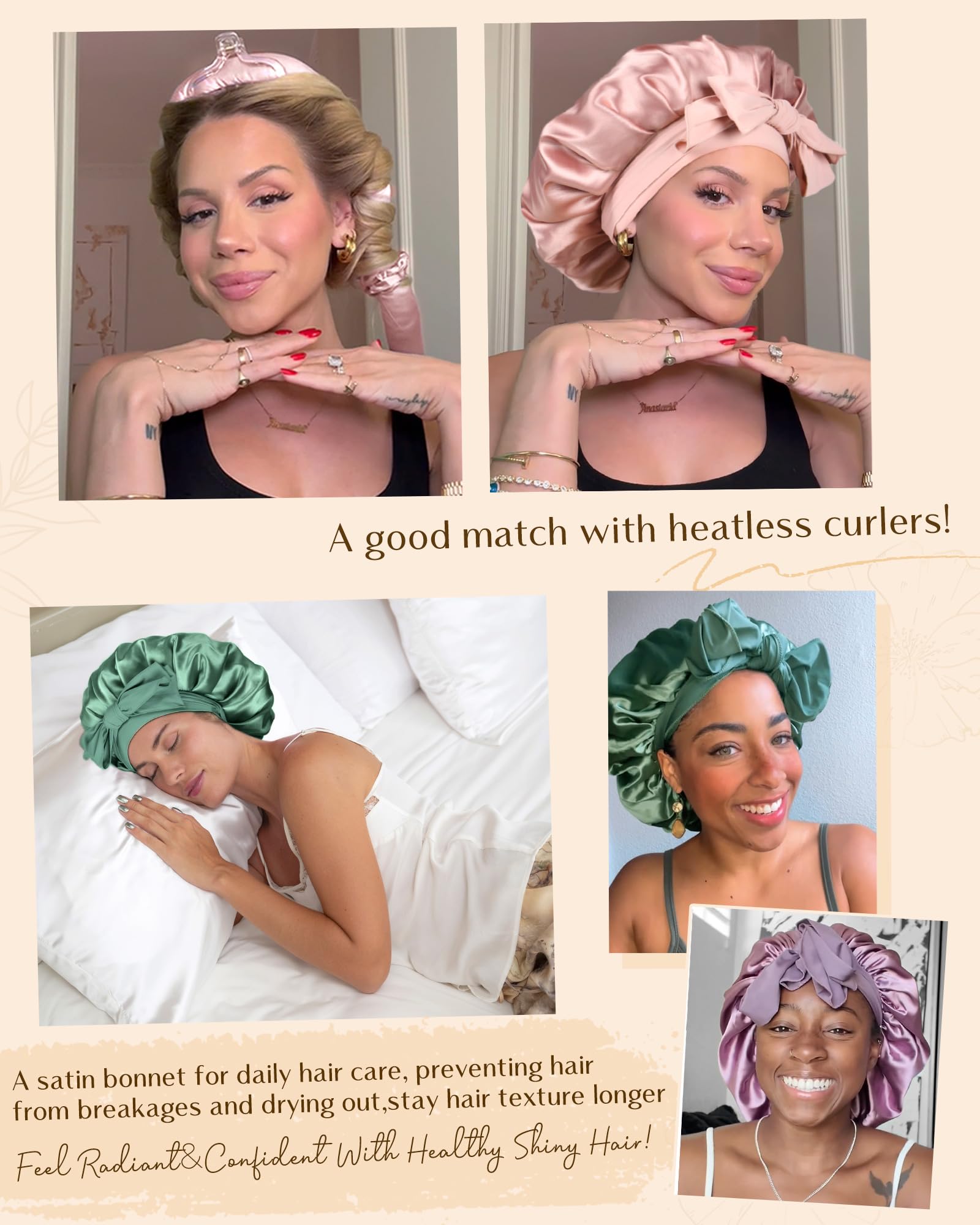 YANIBEST bonnet satin pour cheveux bouclés et naturels, soin sans frottement.