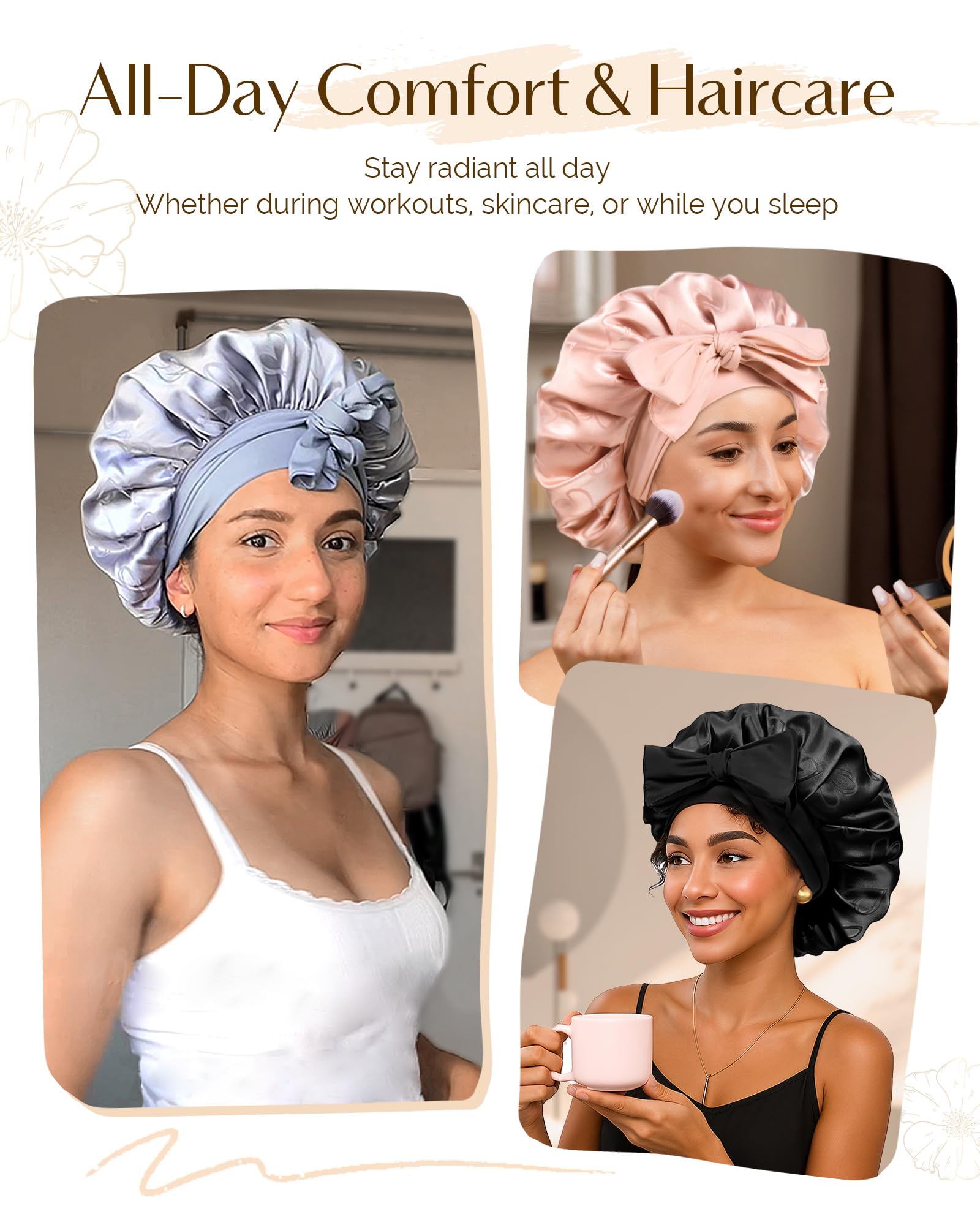 YANIBEST bonnet satin bleu, parfait pour une routine quotidienne des cheveux bouclés.