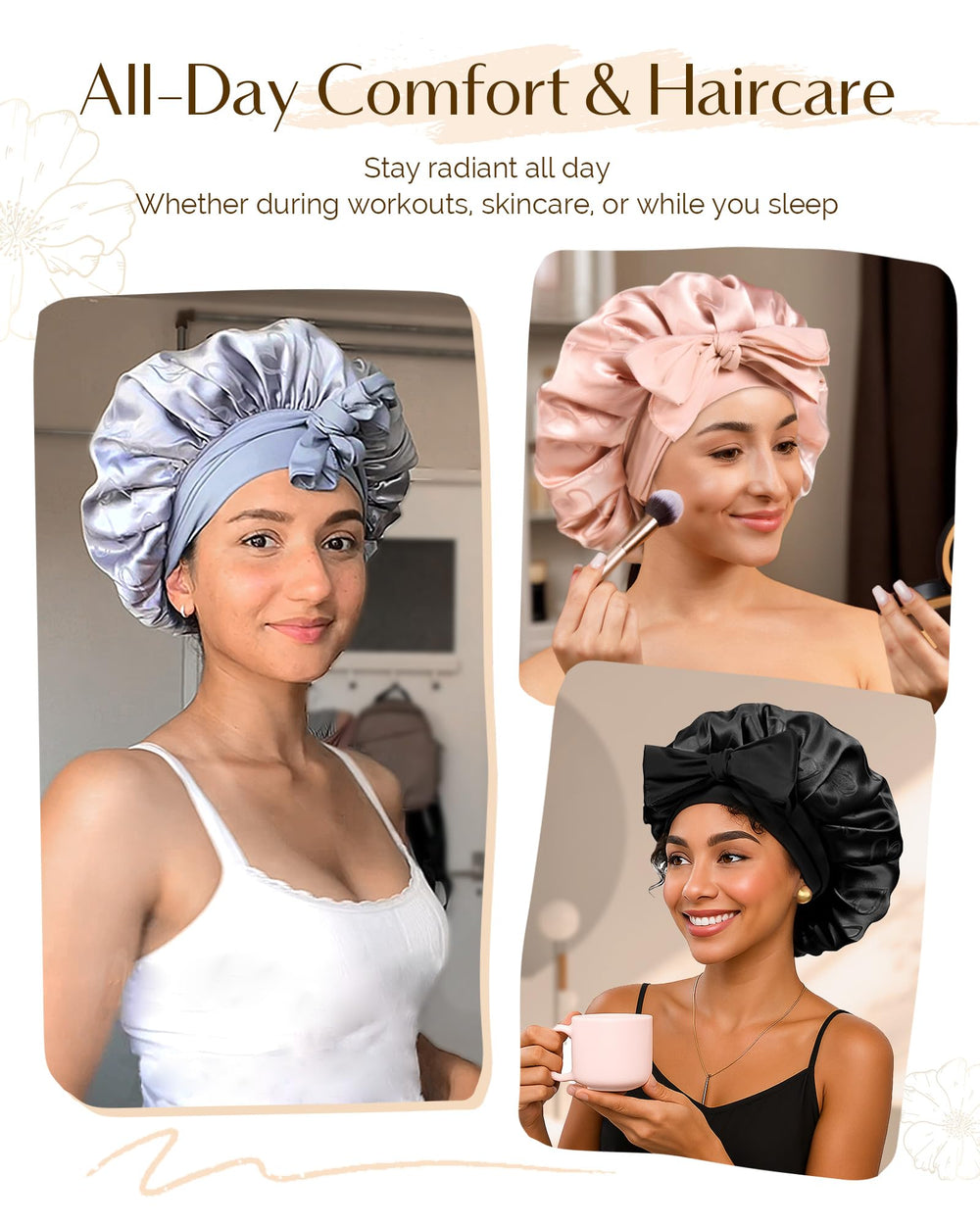 YANIBEST bonnet satin bleu, parfait pour une routine quotidienne des cheveux bouclés.