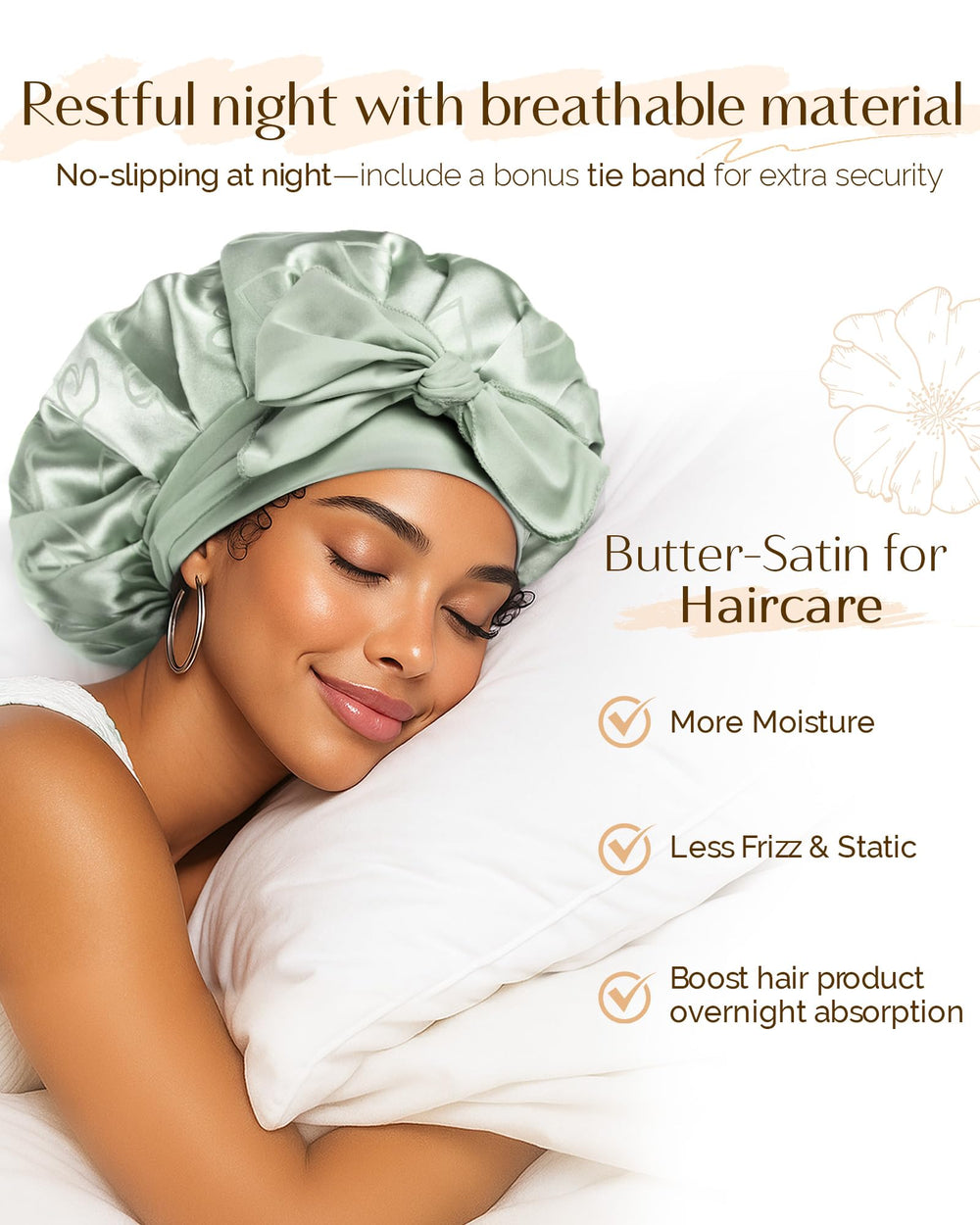 Yanibest bonnet satin réglable usage maquillage vert aide à garder les cheveux hors du visage
