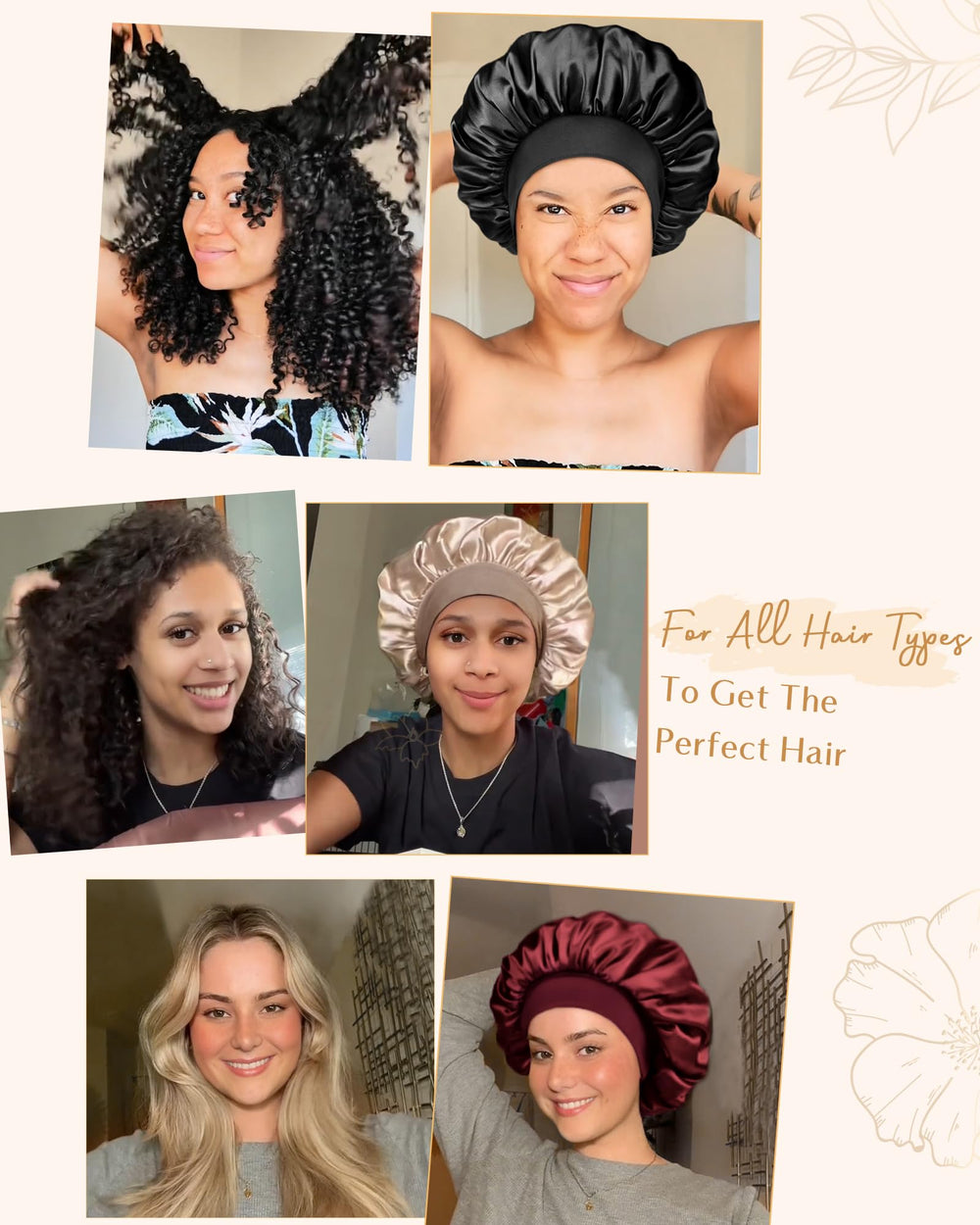 YANIBEST bonnet satin usage divers: nuit, soins et maquillage.