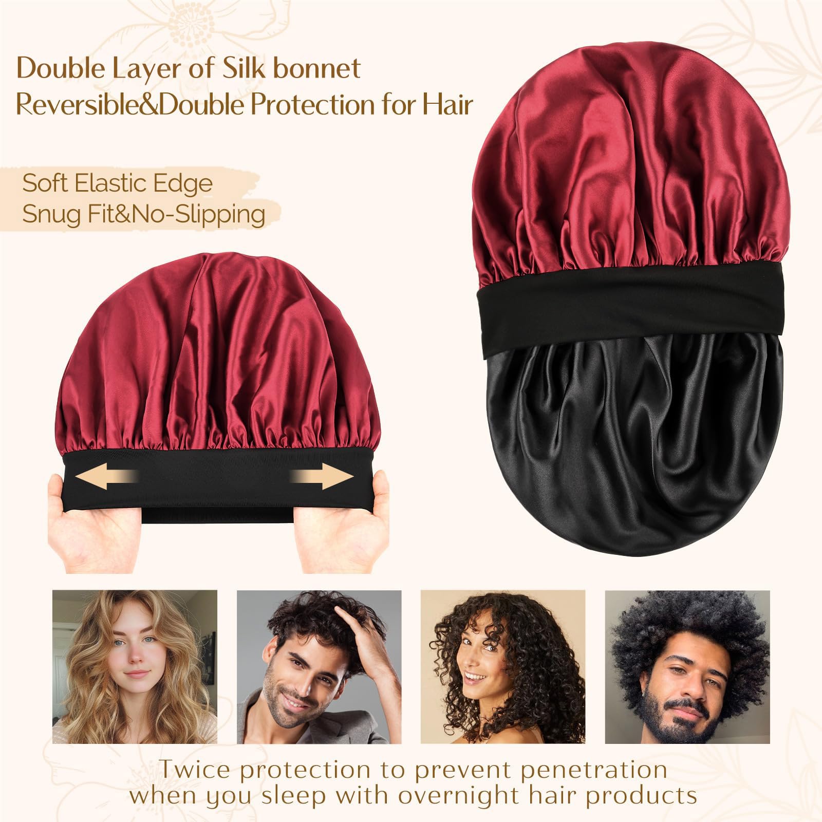 Yanibest bonnet satin rouge détail couture et bande elastique large pour confort