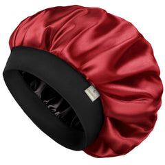 Yanibest bonnet satin double couche rouge porté pour protéger les cheveux pendant le sommeil