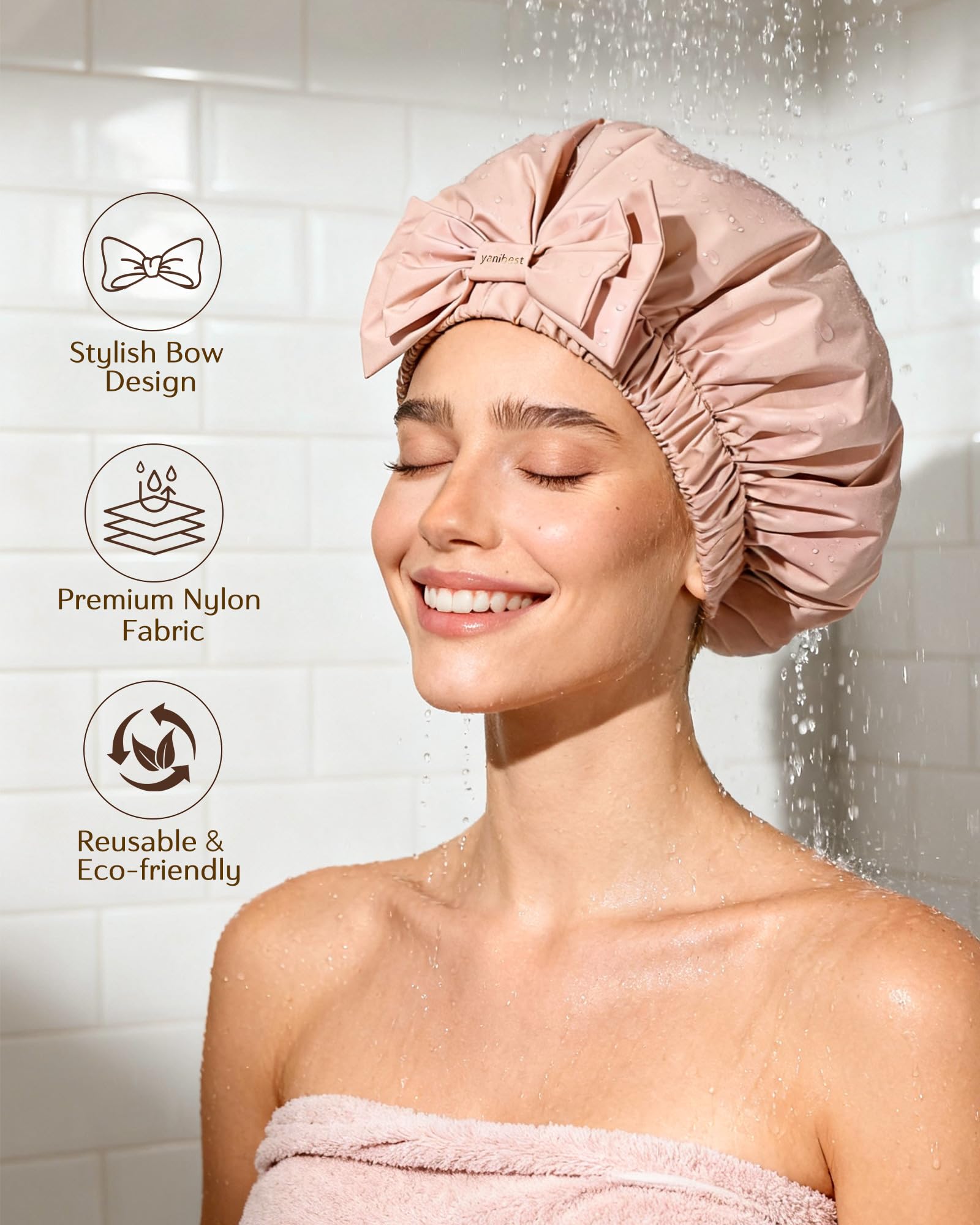 Yanibest cap de douche avec élastique doux vert assure un ajustement sûr.