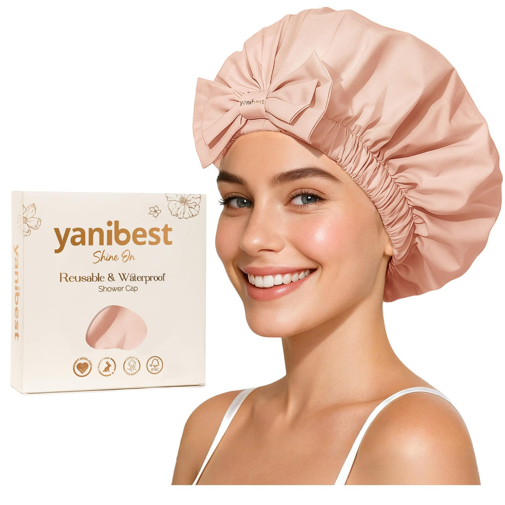 Yanibest cap de douche étanche en nylon noir protège les cheveux.