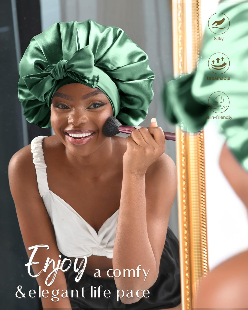 YANIBEST usage-soin-nuit-bonnet-satin favorise l'hydratation et le réveil sans frisottis.