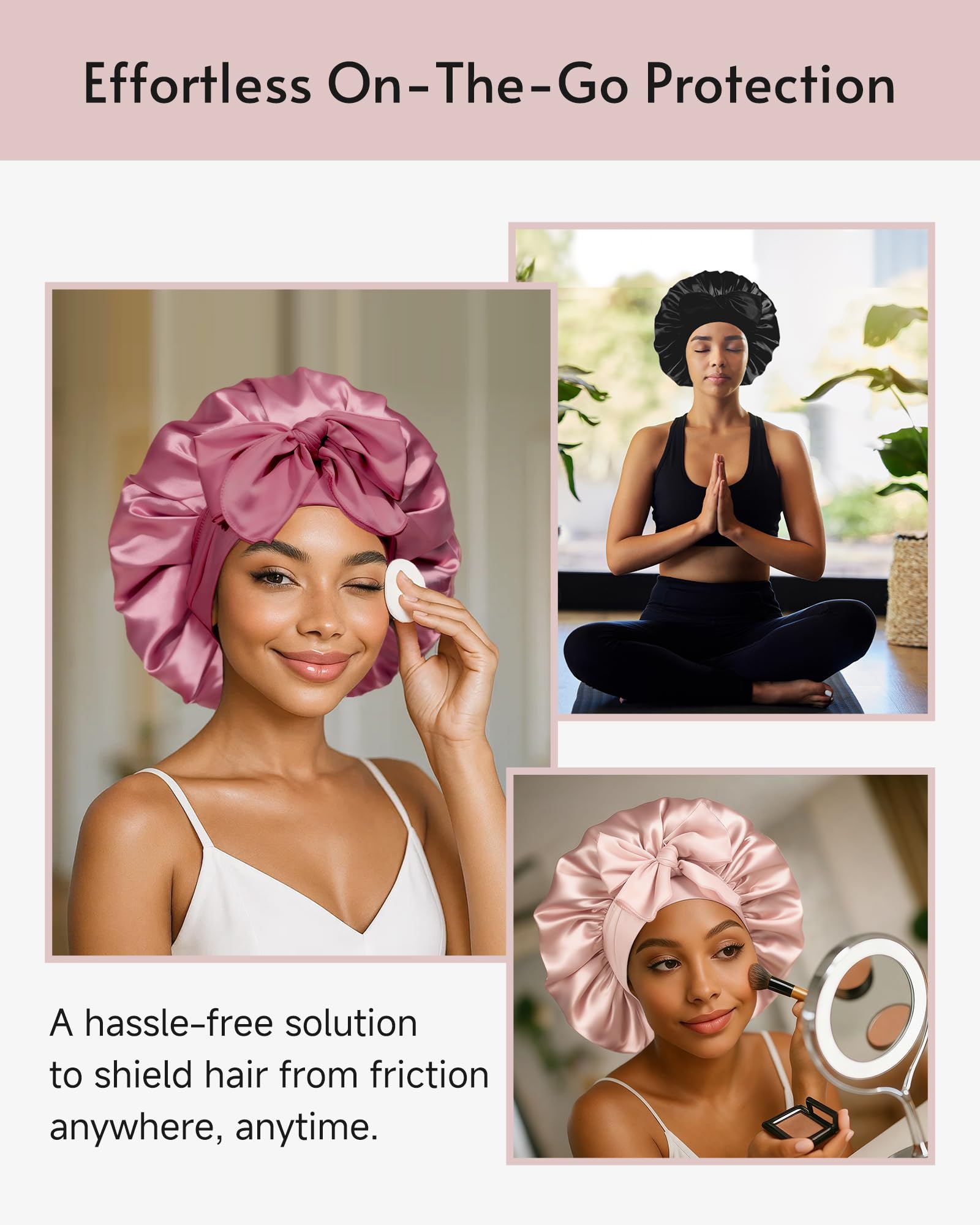 Yanideer bonnet satin rose pâle, style doux pour la nuit.