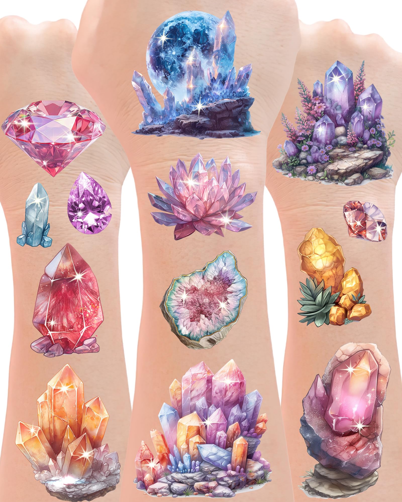 Tatouage cristal réaliste YanZonic pour décor festif brillant sur peau