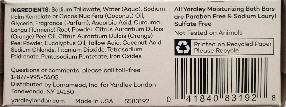 Ingrédients naturels Yardley et huiles essentielles pour une peau douce et apaisée.