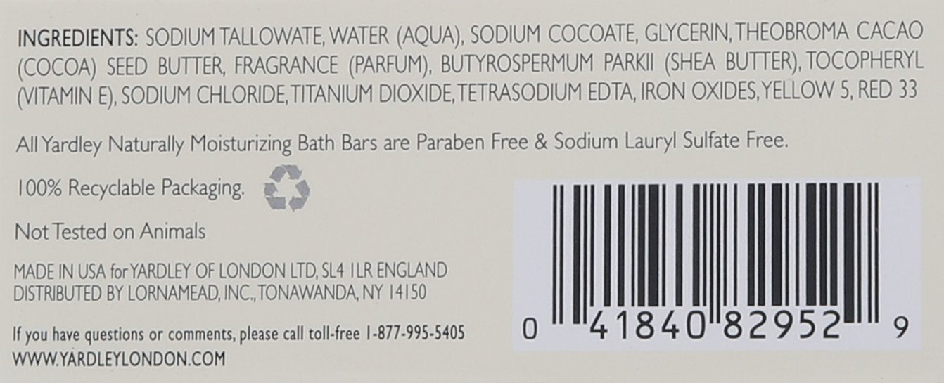 Barre Yardley London sans parabènes et SLS, option douce.