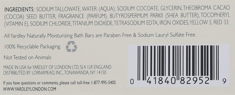 Barre Yardley London sans parabènes et SLS, option douce.