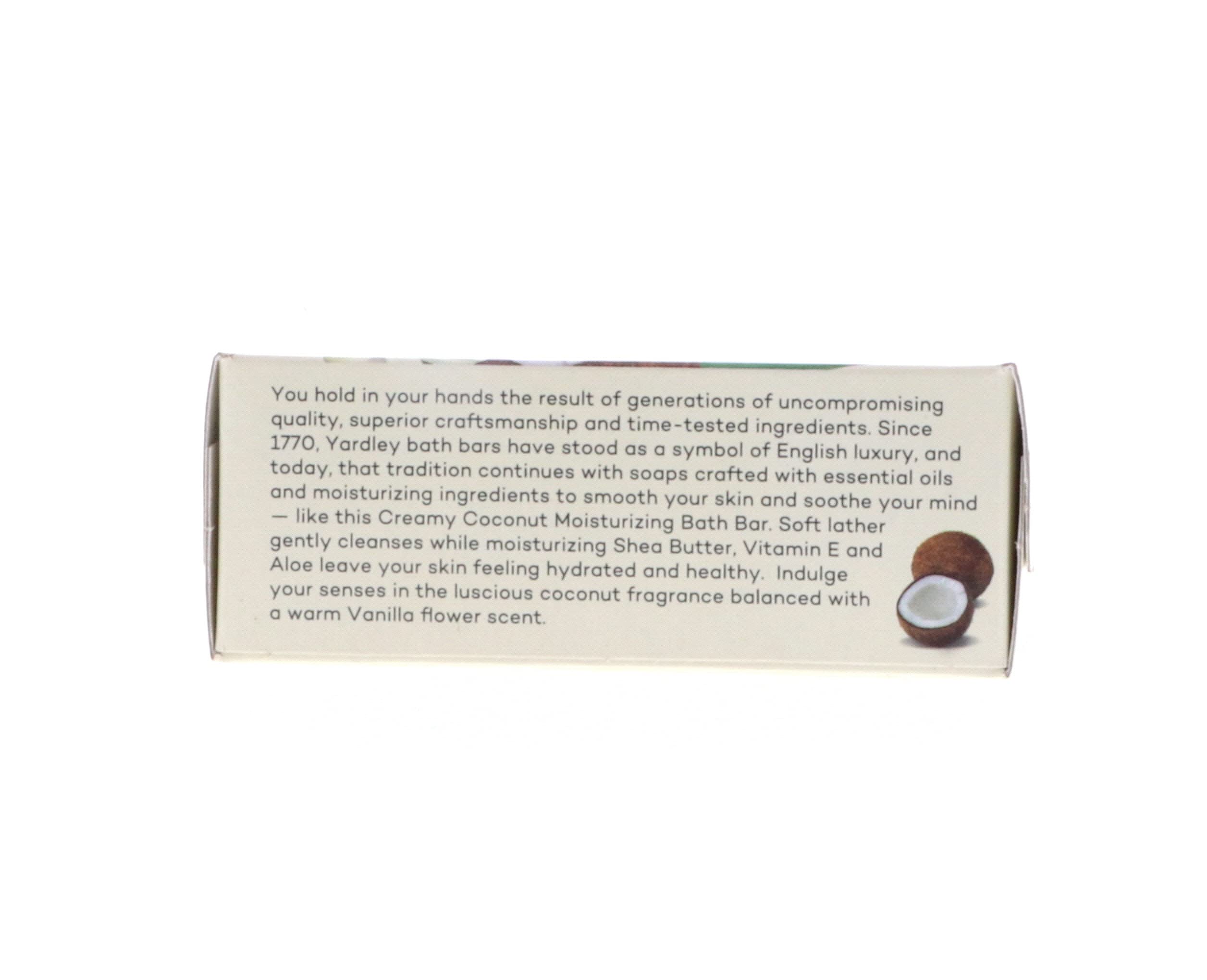 Yardley Creamy Coconut Bath Bar enriched with shea butter for nourishing skin.