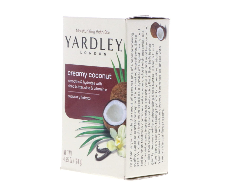 Creamy texture of Yardley coconut bar shown to evoke luxurious lather.
