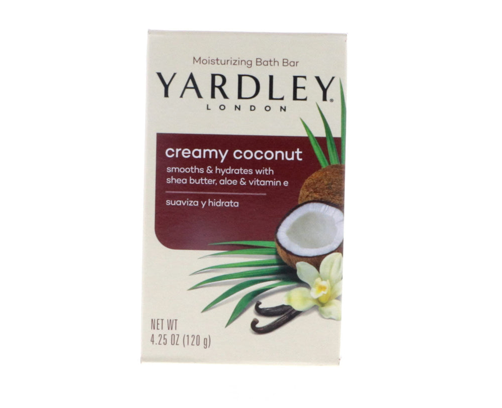 Vanilla hint close-up of Yardley coconut bath bar aroma for a soothing shower.