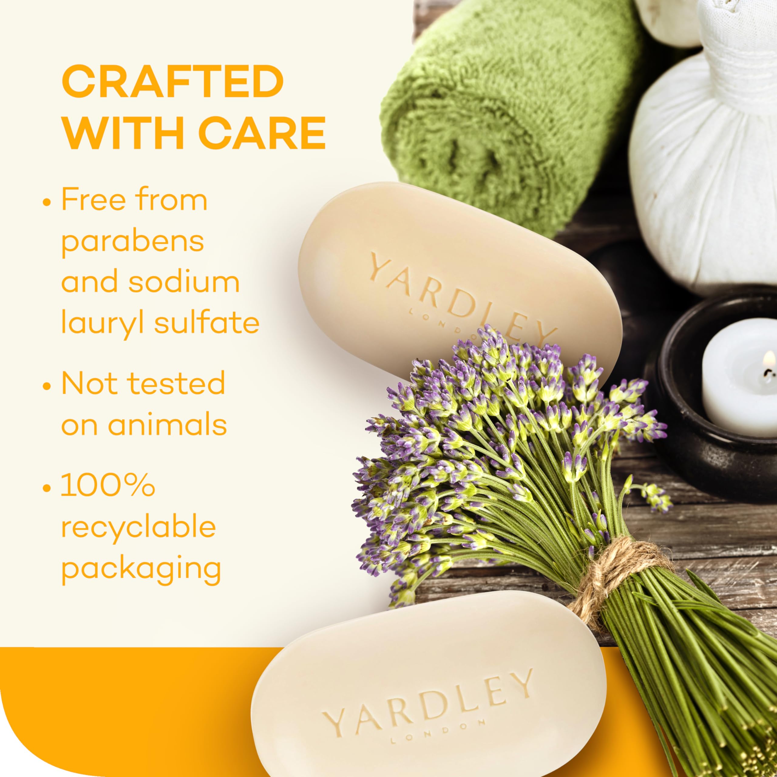 Emballage luxueux Yardley London, expérience de bain raffinée.