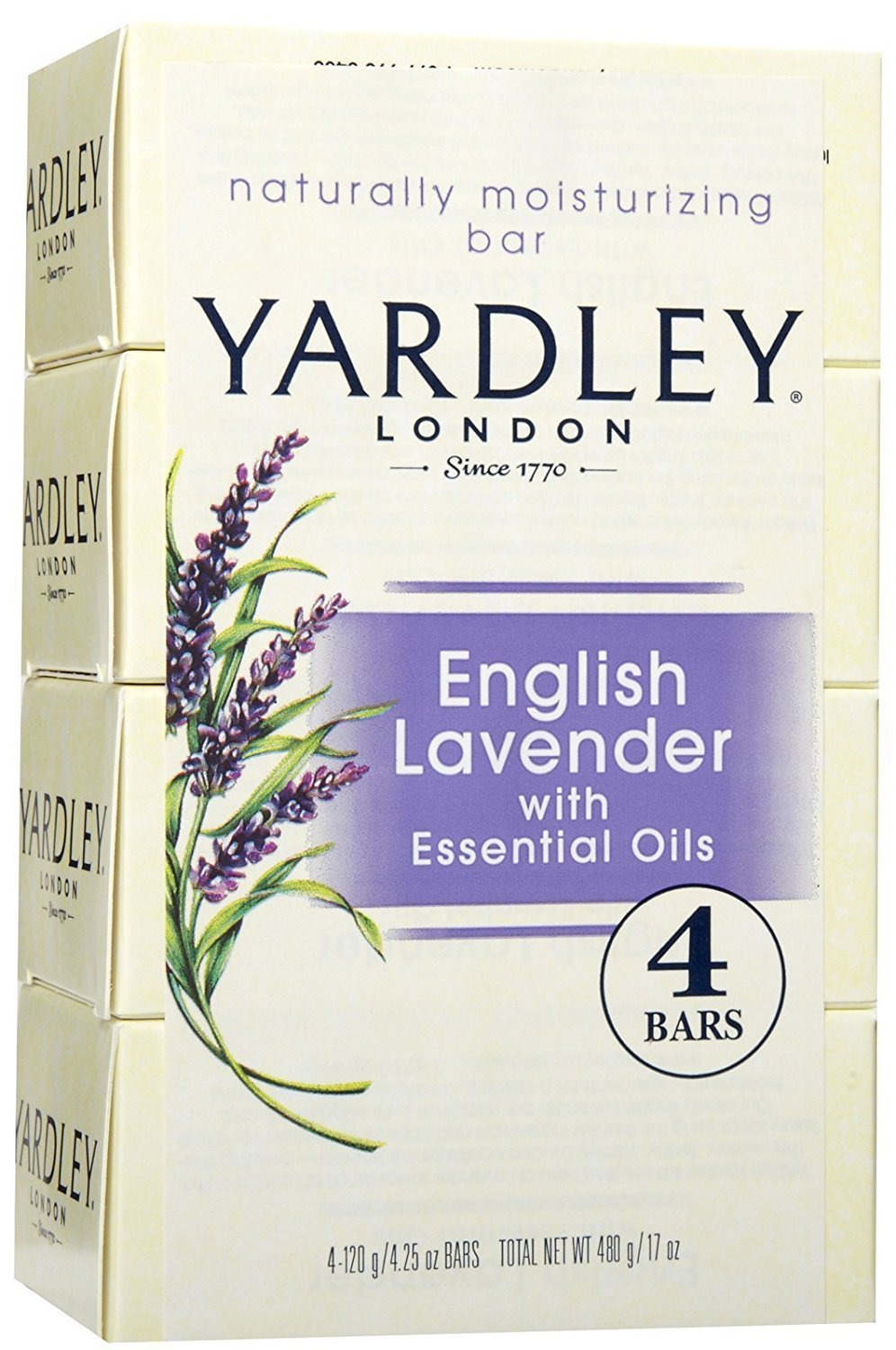 Savon Yardley London lavande anglaise aux huiles essentielles, barre hydratante pour peau douce.