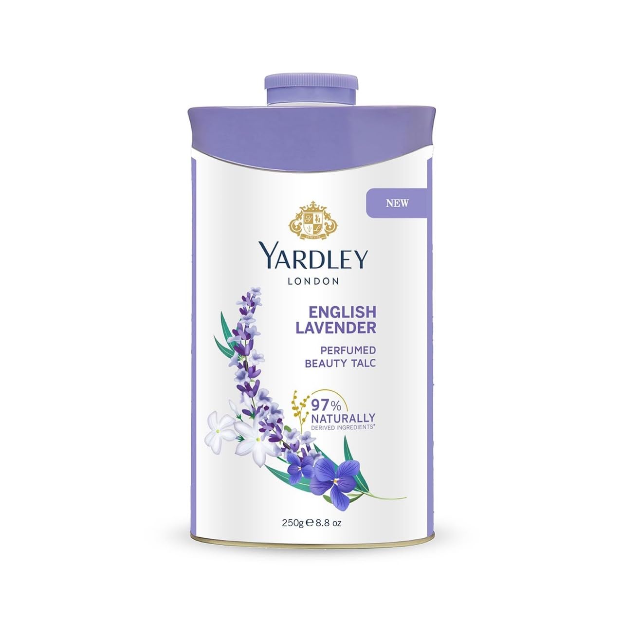 Yardley Lavande Anglaise — poudre parfumée dans emballage élégant pour la peau.