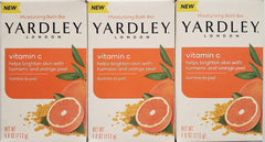 Savon Yardley nourrissant avec vitamine C et curcuma, pour une peau lumineuse et hydratée.