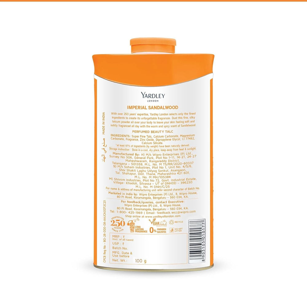 Yardley talc santal, parfum subtil pour les moments quotidiens.