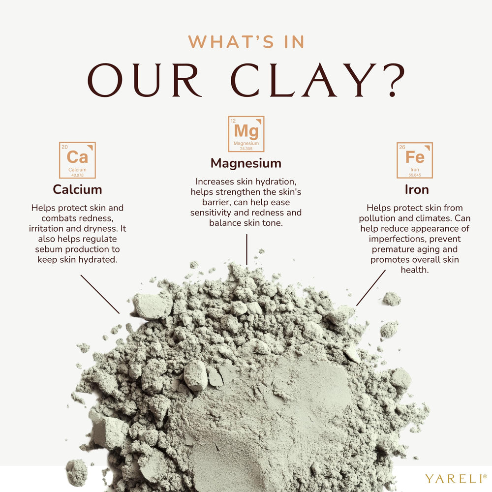 YARELI masque à l’argile bentonite, application douce favorisant une peau nette.