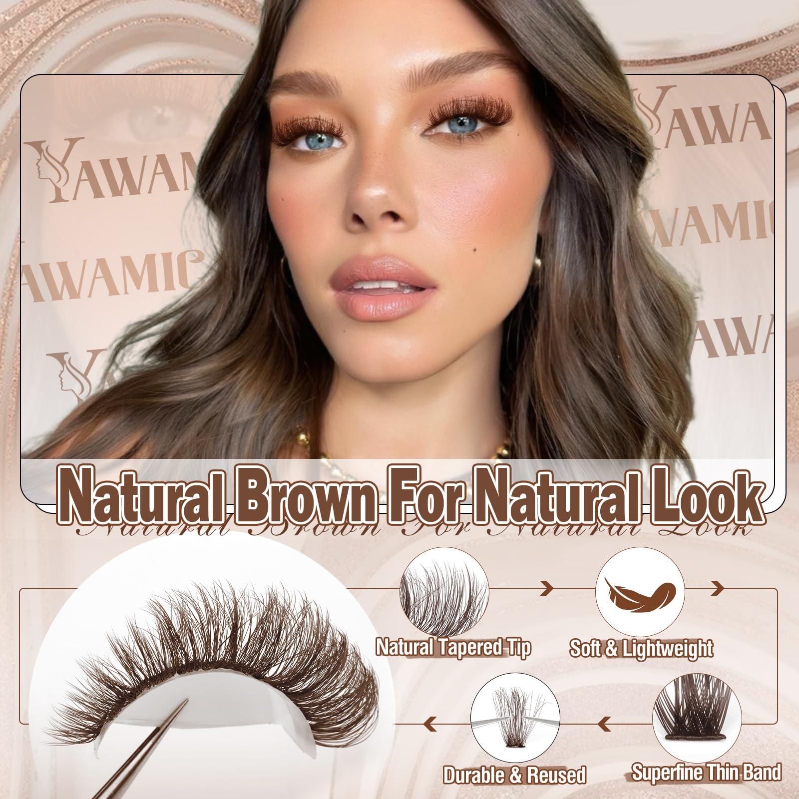 Yawamica cils brun premium profond pour un regard chaleureux.