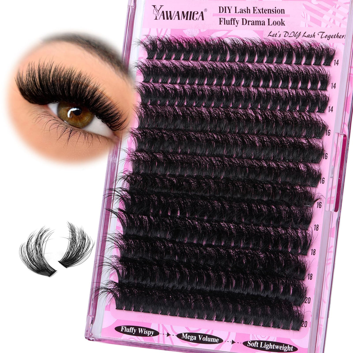 Yawamica cils clusters duveteux 14-20mm pour volume spectaculaire