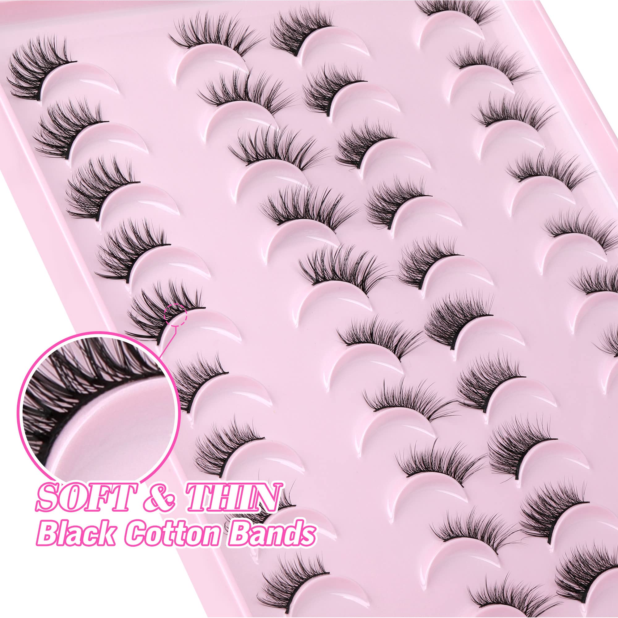 Yawamica cils demi-fouets 3D plume légère pour un volume naturel.